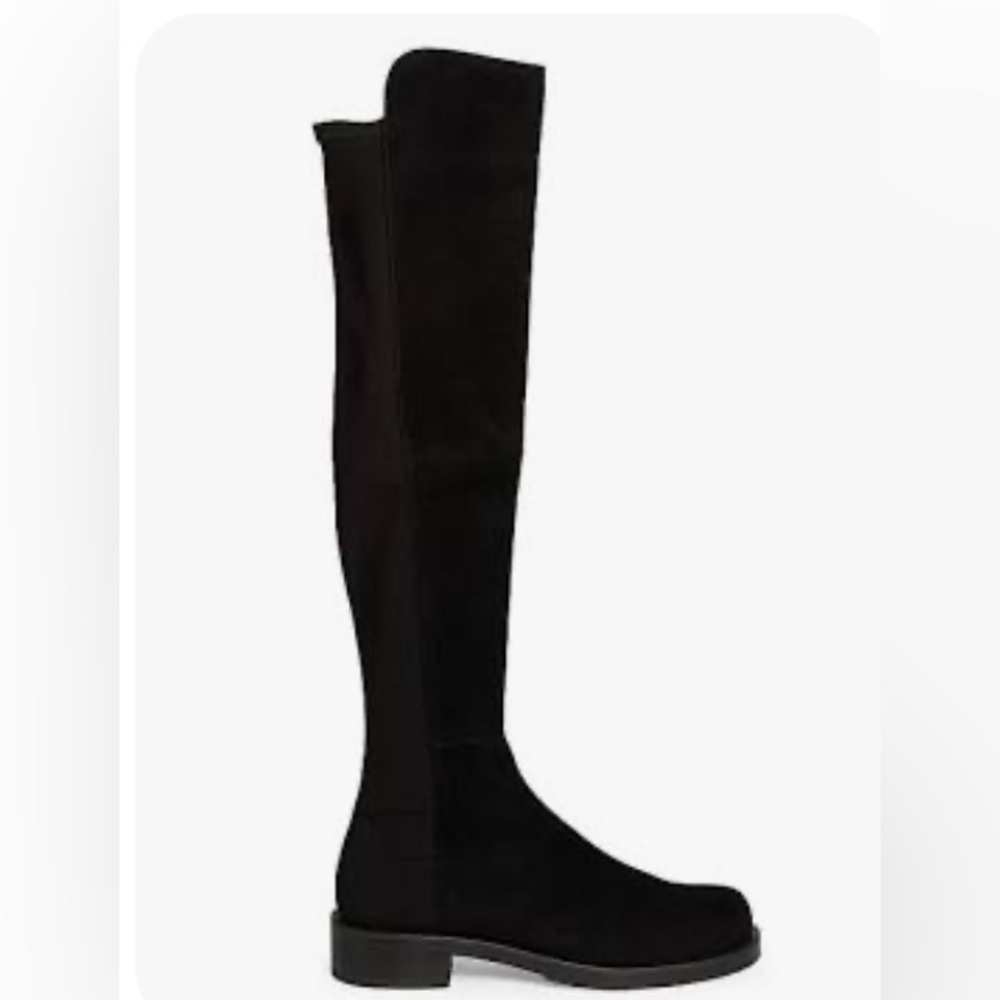 Stuart Weitzman 5050 Black Over-the-Knee Suede Flat Boots